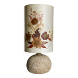 Large vintage 1960-70 chamotte ceramic ball lamp, dried flower lampshade