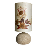 Grande lampe boule céramique chamottée vintage 1960-70, abat jour fleurs séchées