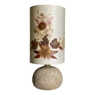 Large vintage 1960-70 chamotte ceramic ball lamp, dried flower lampshade