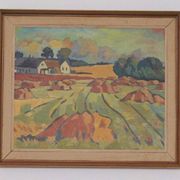 Huile sur toile originale suédoise – “Landskap” – Vintage et encadrée