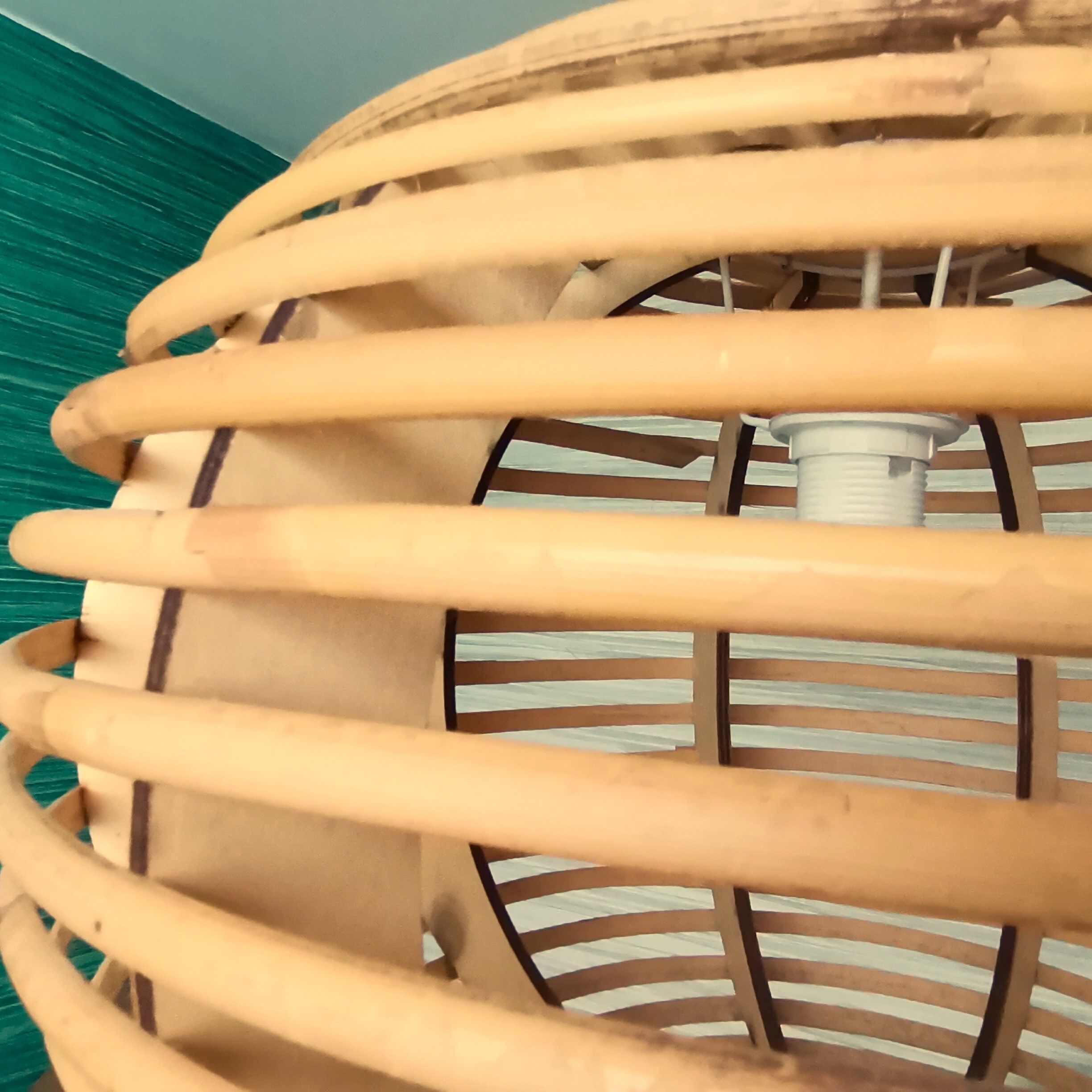 Portuguese mid century modern beige bamboo hanging lamp 1960s
