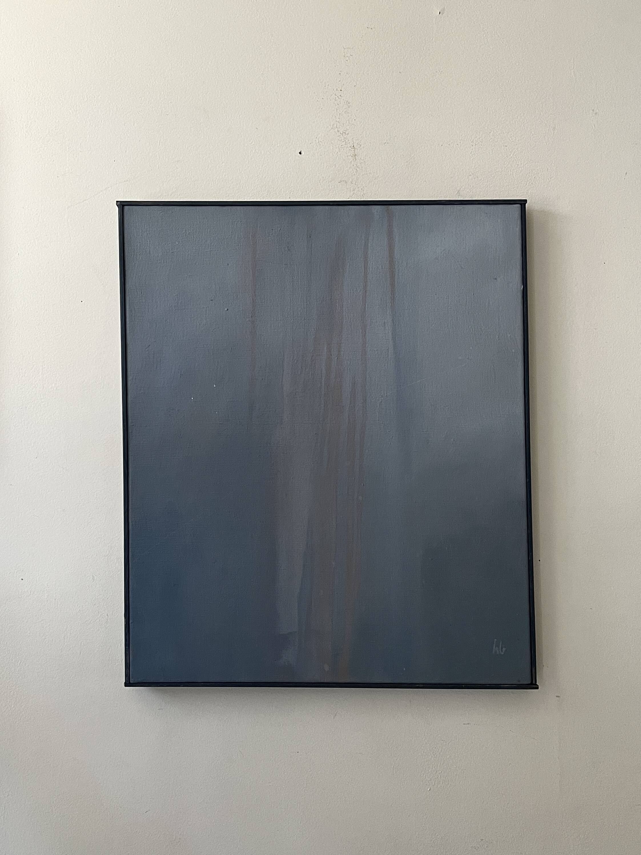 Large canvas painting, signed, contemporary abstract art in blue & gradient.