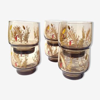 6 verres fumés Arcoroc vintage avec un motif d'épis de blé