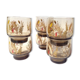6 vintage Arcoroc smoked glasses with a pattern of ears of wheat