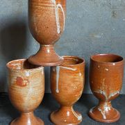 Four potter's mugs turned in vintage light stoneware