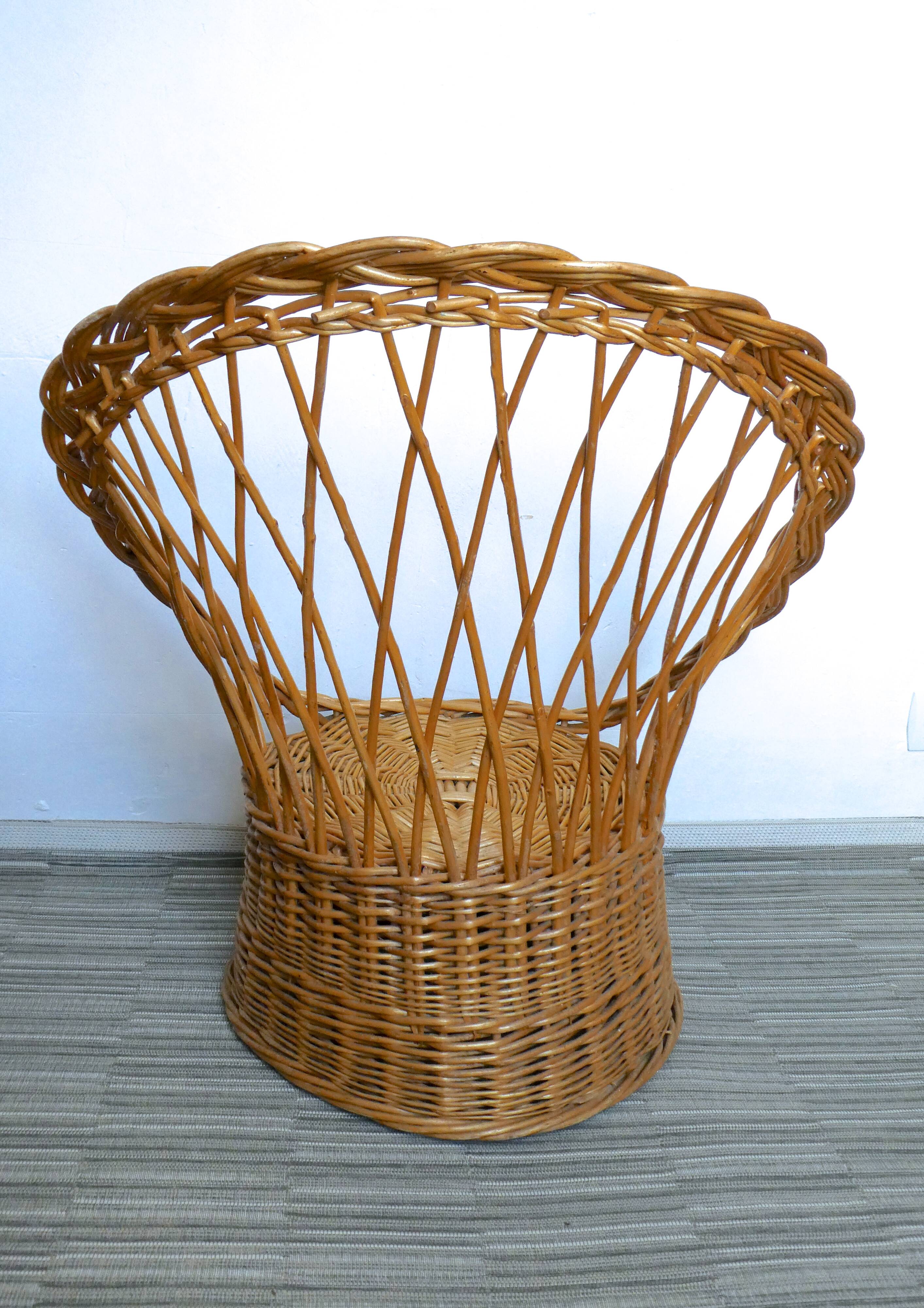 Armchair woven rattan basket, 60-70 years