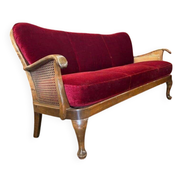 Fauteuil/canapé/salon baroque vintage rouge vin avec cannage