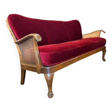 Fauteuil/canapé/salon baroque vintage rouge vin avec cannage