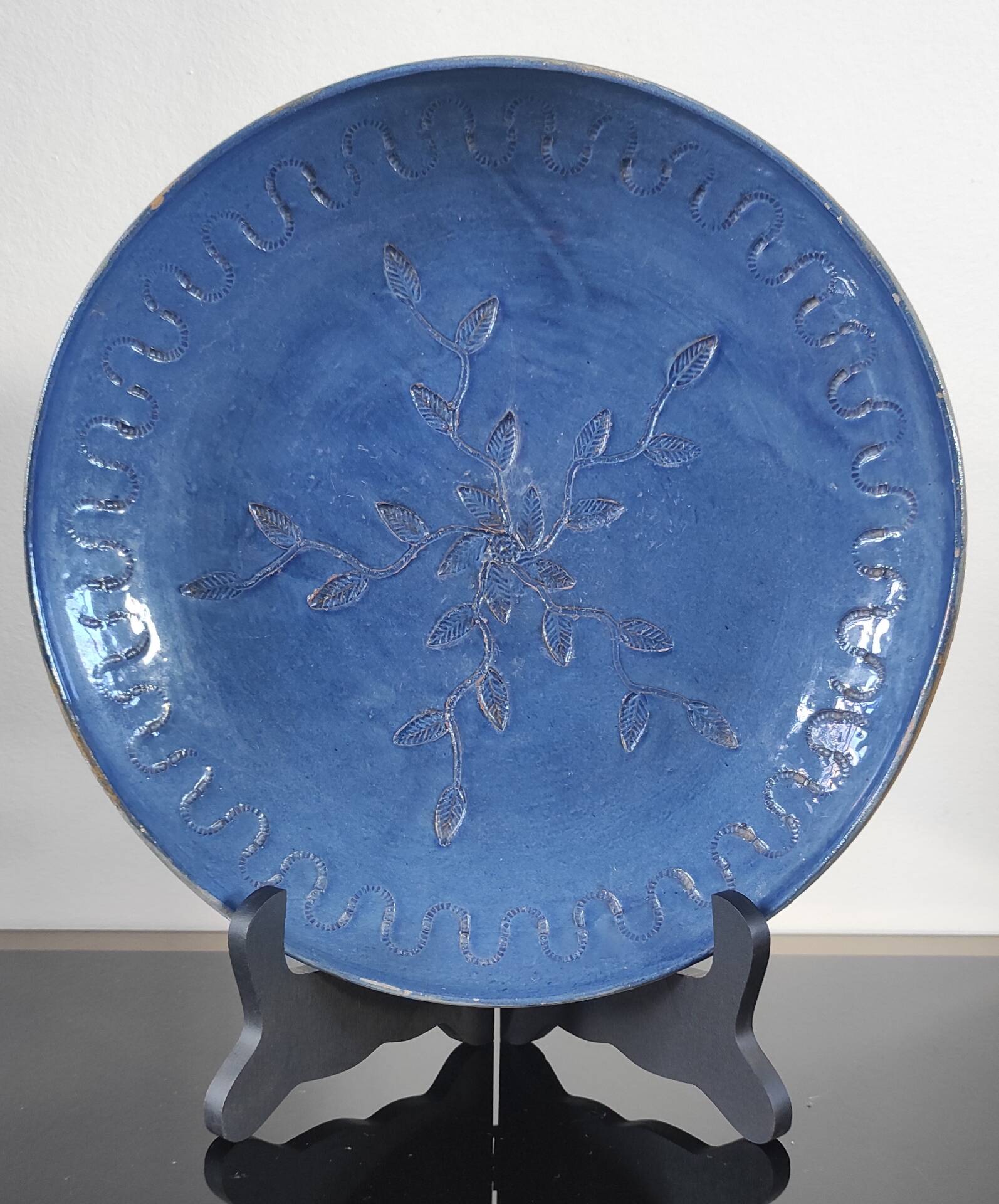 Vintage cobalt blue glazed stoneware plate