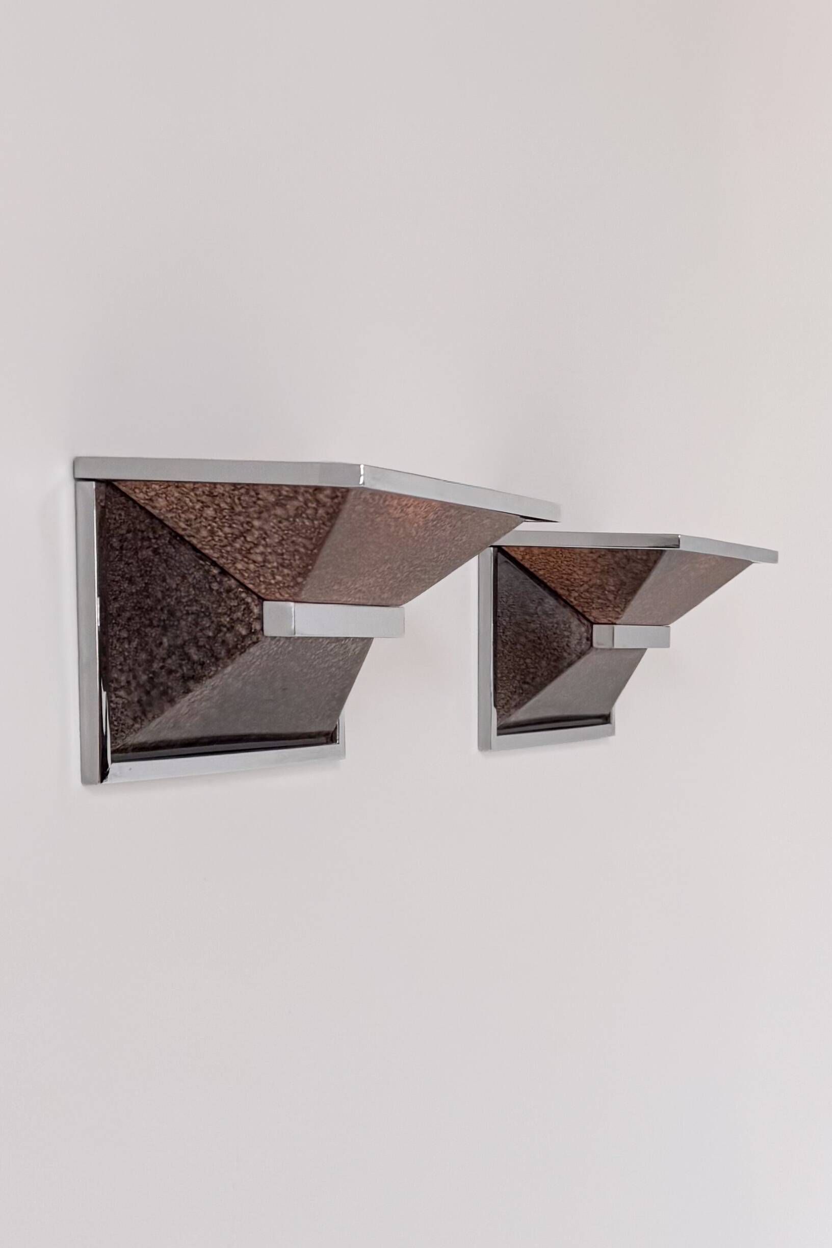 Pair of vintage wall lights, chrome and enamelled metal, France 1970.