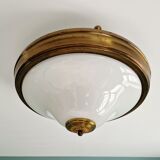 Mid-century ceiling light in brass and white opaline, 1950s