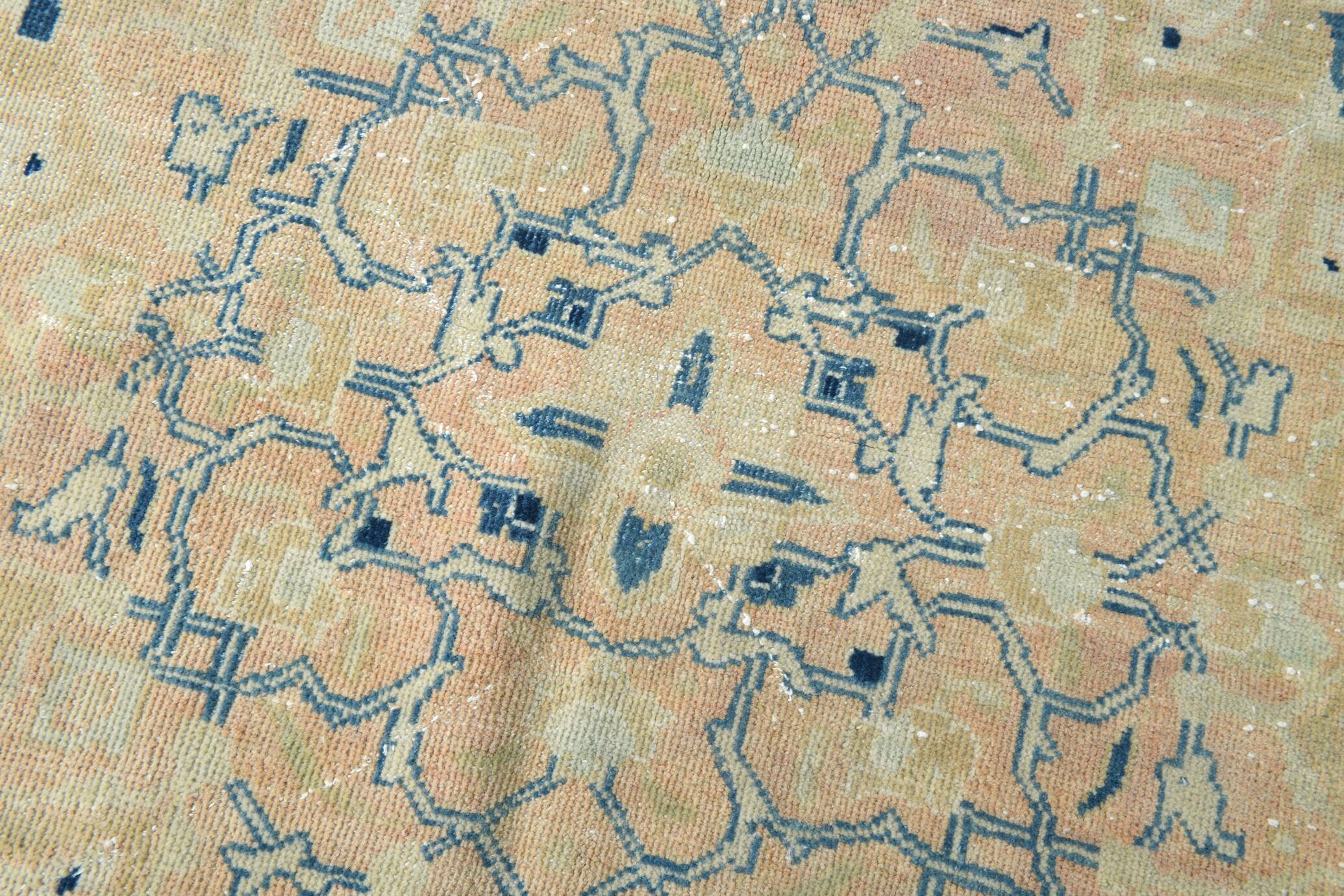 Tapis Persan Vintage Beige Et Bleu à Motifs Floraux, 301x388Cm