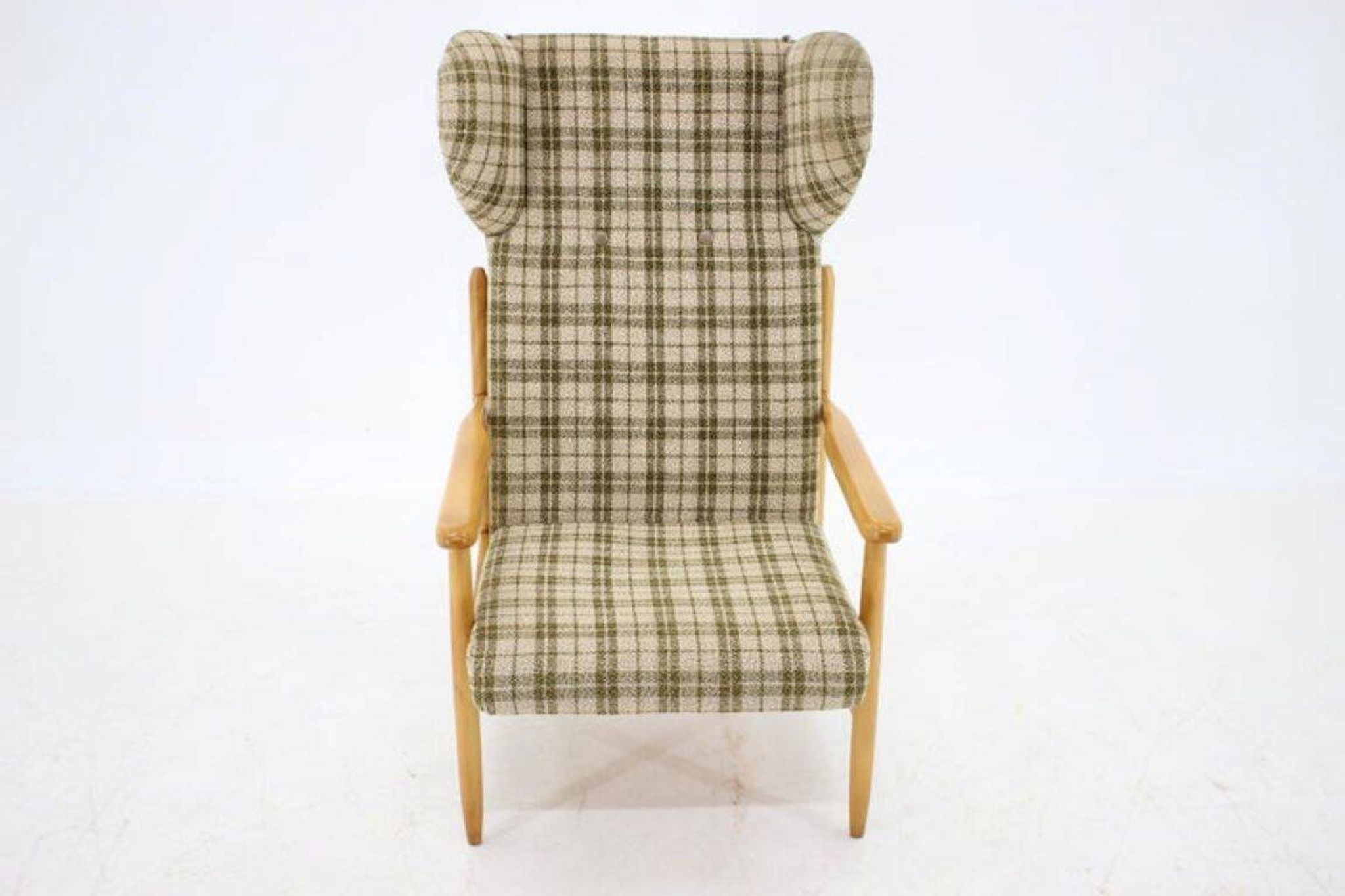 1960s Rare Mid-Century Modern Beech Wing Armchair by ÚLUV, Czechoslovakia