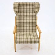 1960s Rare Mid-Century Modern Beech Wing Armchair by ÚLUV, Czechoslovakia
