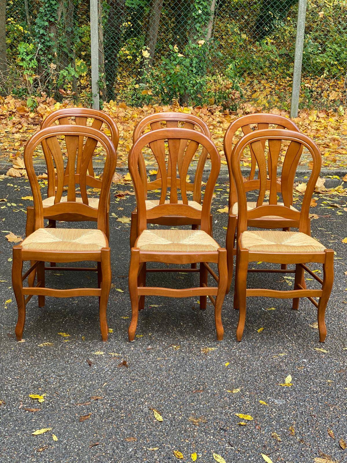 6 Louis Philippe style solid wood straw-seated chairs