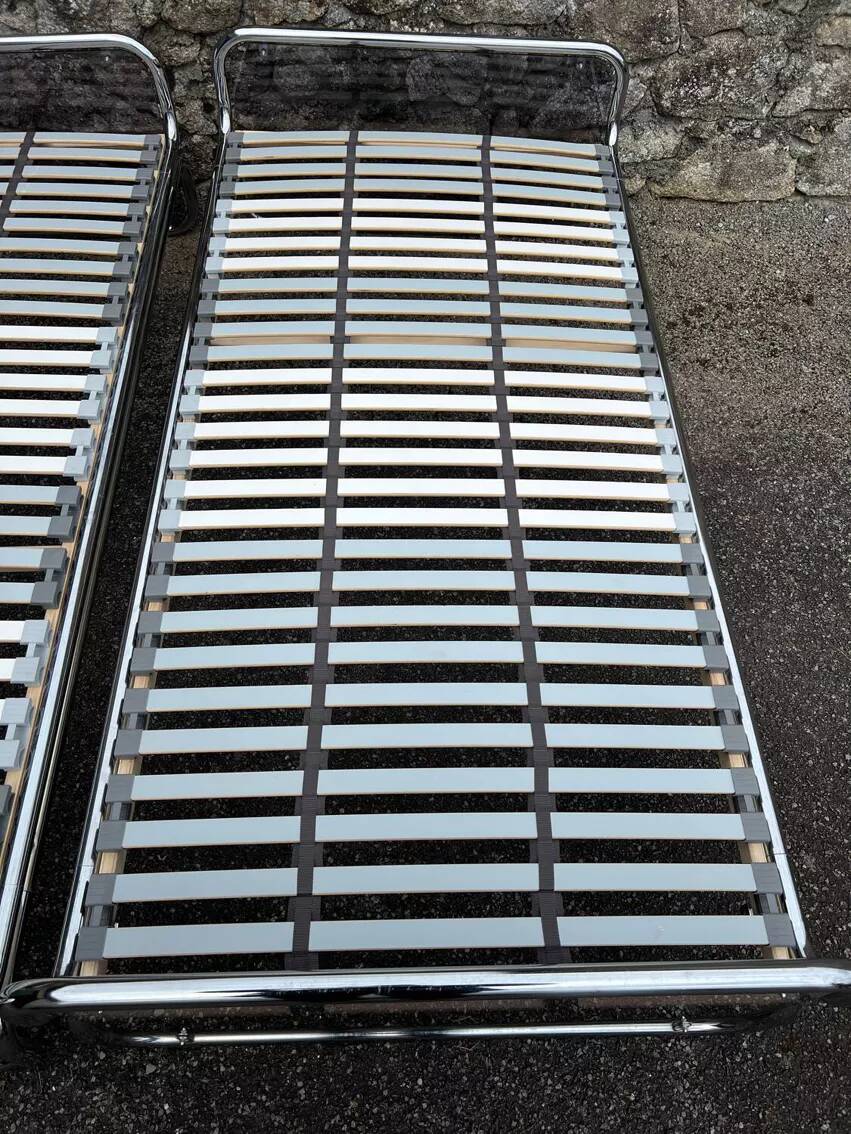 Pair of vintage chrome plexiglass beds