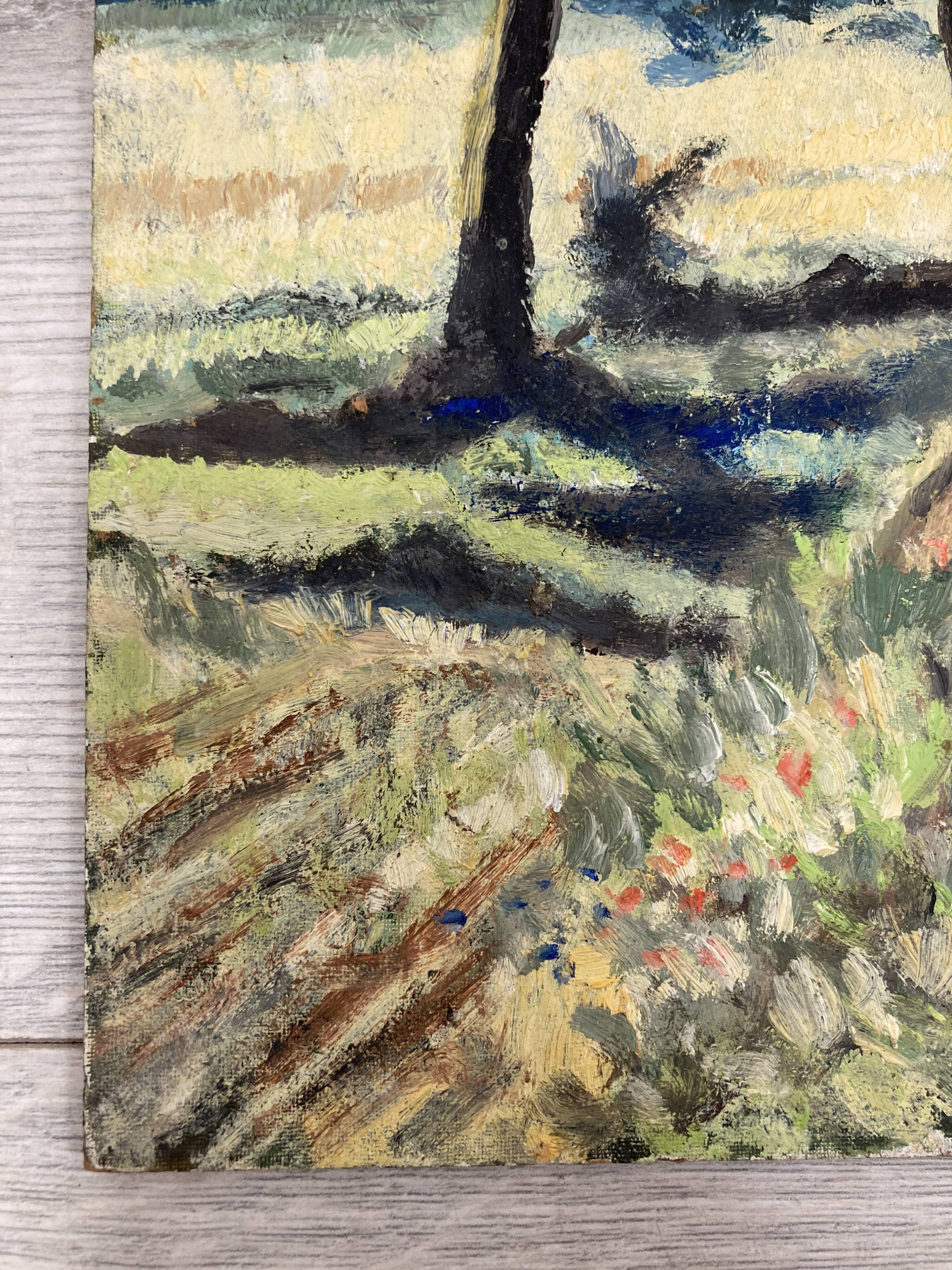 Landscape with poppies, oil on panel, Henry d'Avesnes (1907-1999)