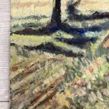 Landscape with poppies, oil on panel, Henry d'Avesnes (1907-1999)