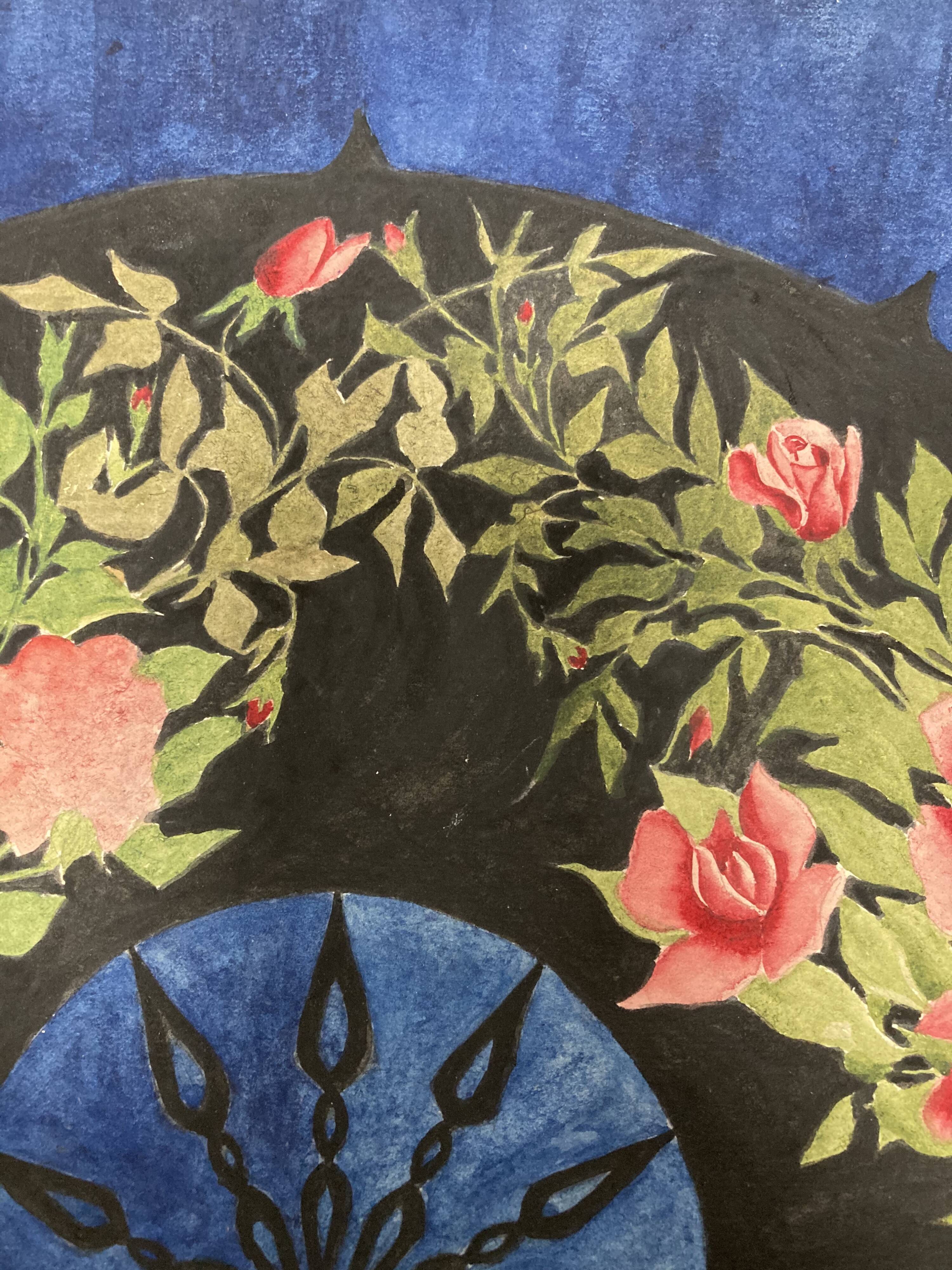 Watercolor with vintage fan