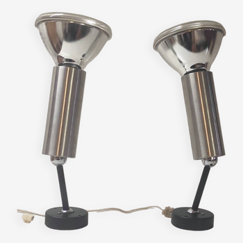 Wall lights - duo of articulated spots in chrome and black metal - 1970s