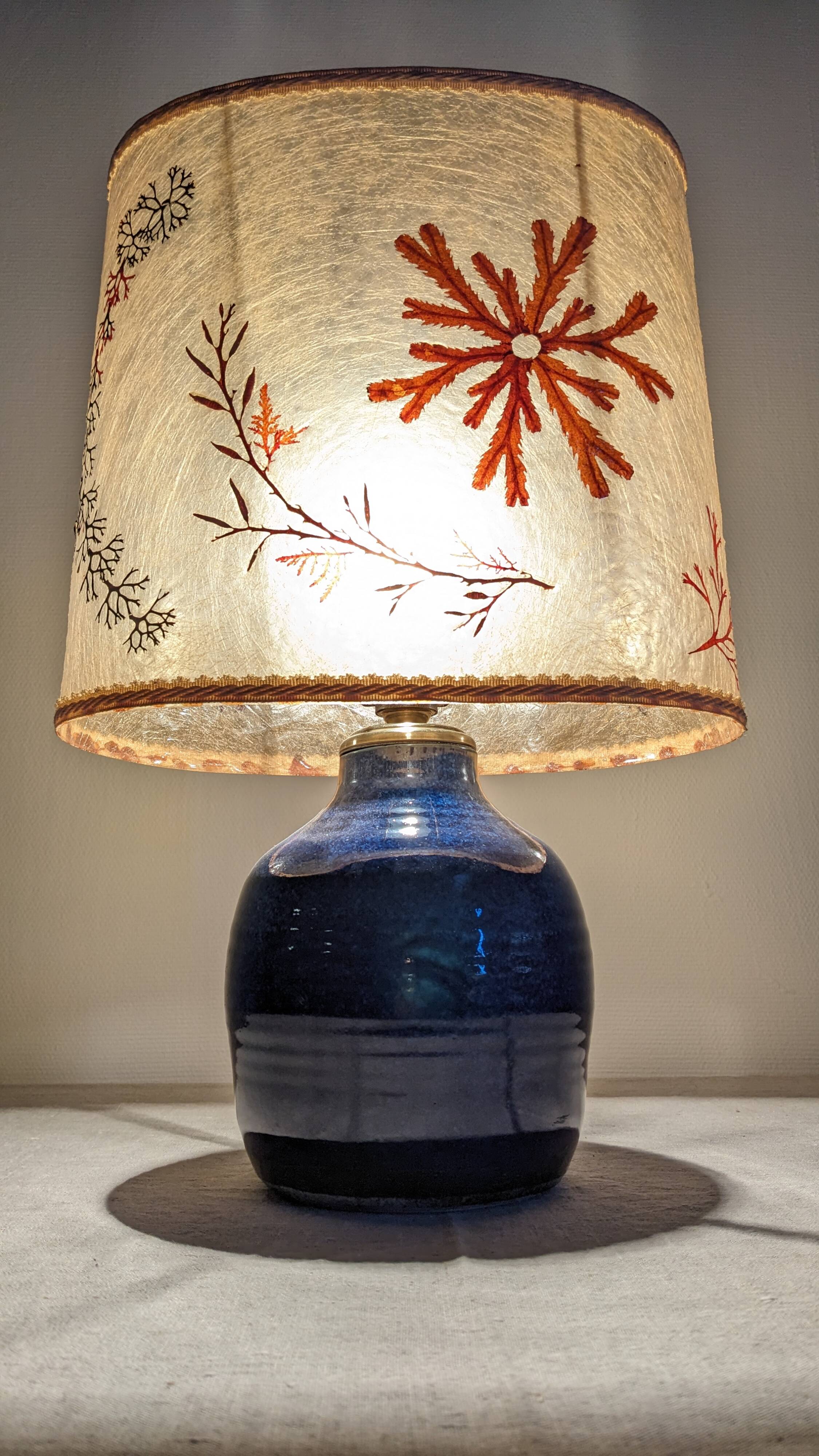 Indigo blue glazed stoneware lamp and resin, France circa 1960.