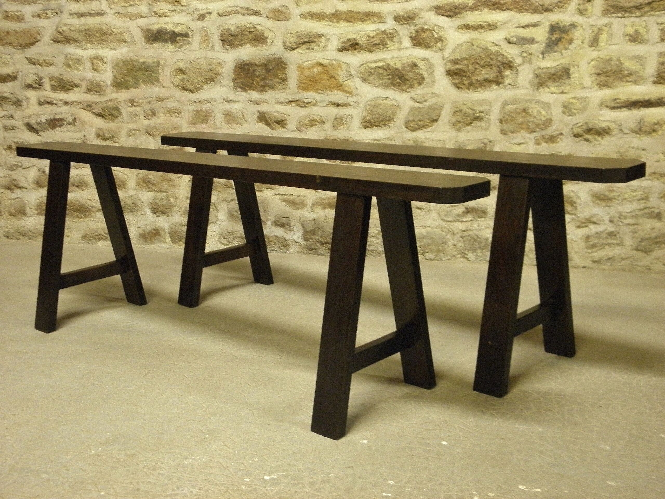 Pair of benches of oak farm.