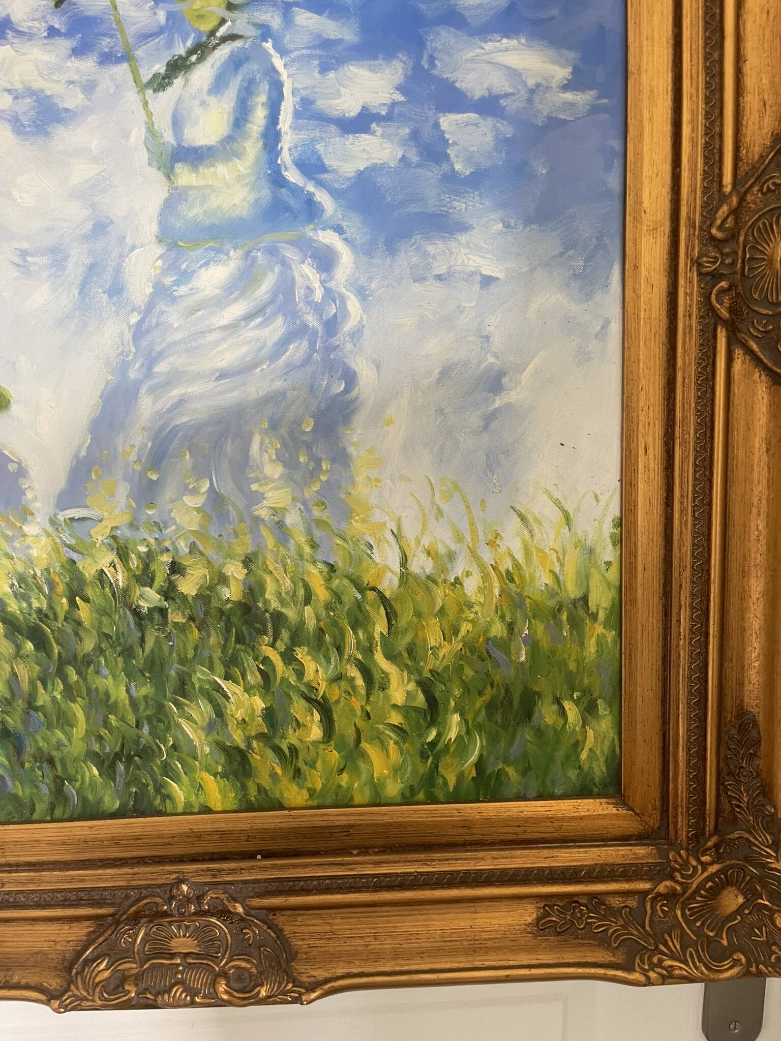 Old oil painting canvas reproduction woman with parasol monet 80x70 signed