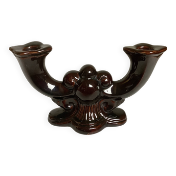 Bougeoir double marron art déco