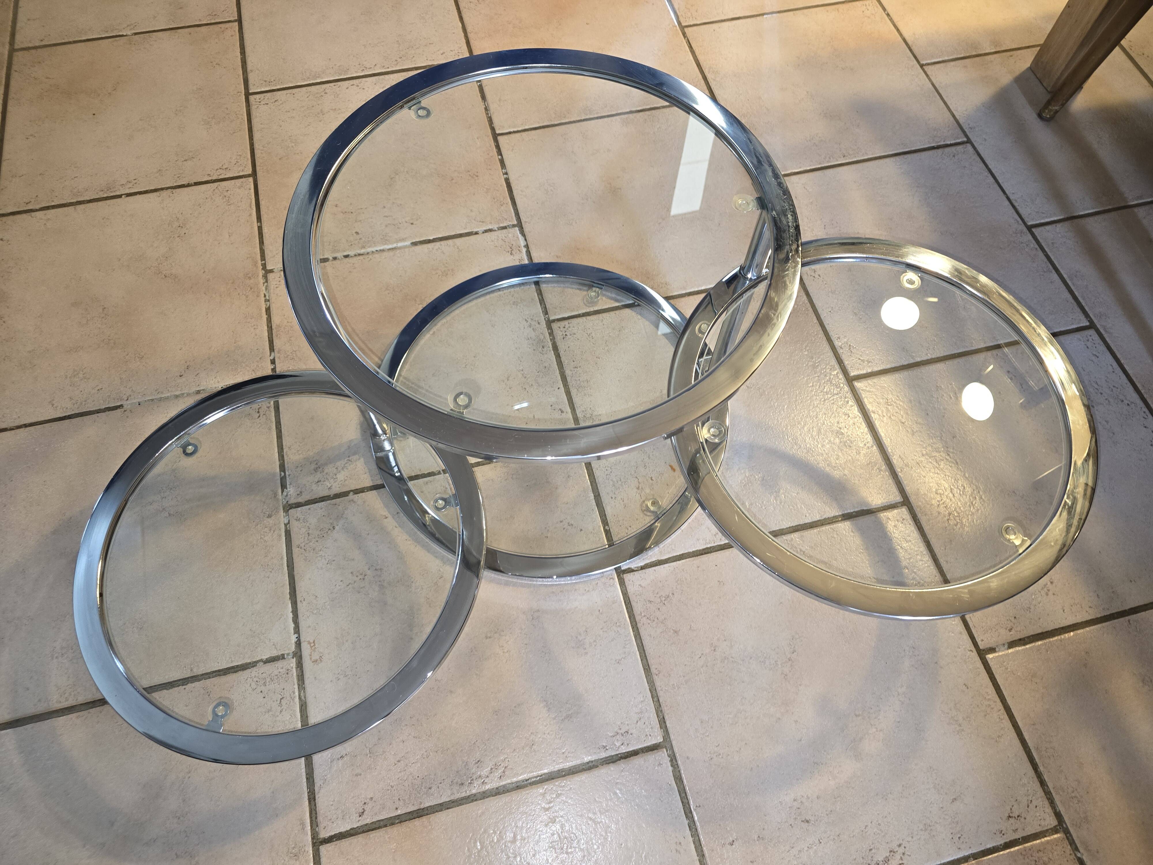 Modular aluminum coffee table and 4 glass shelves, h38x45x unfolded 120 pretty 70s style model