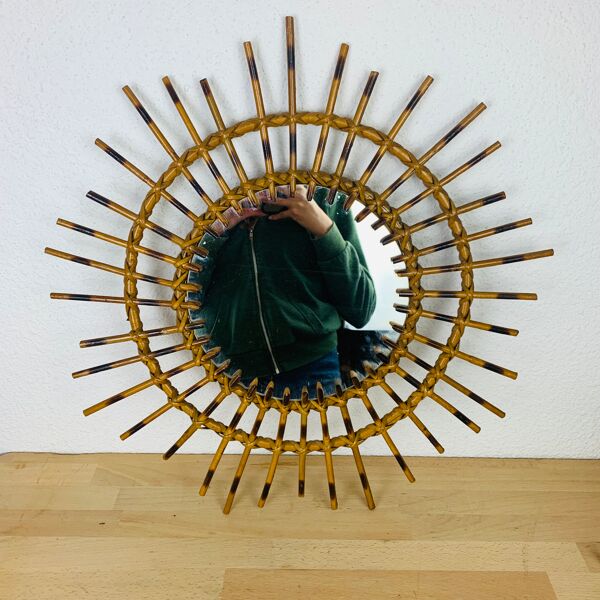 Miroir soleil rotin 56 cm