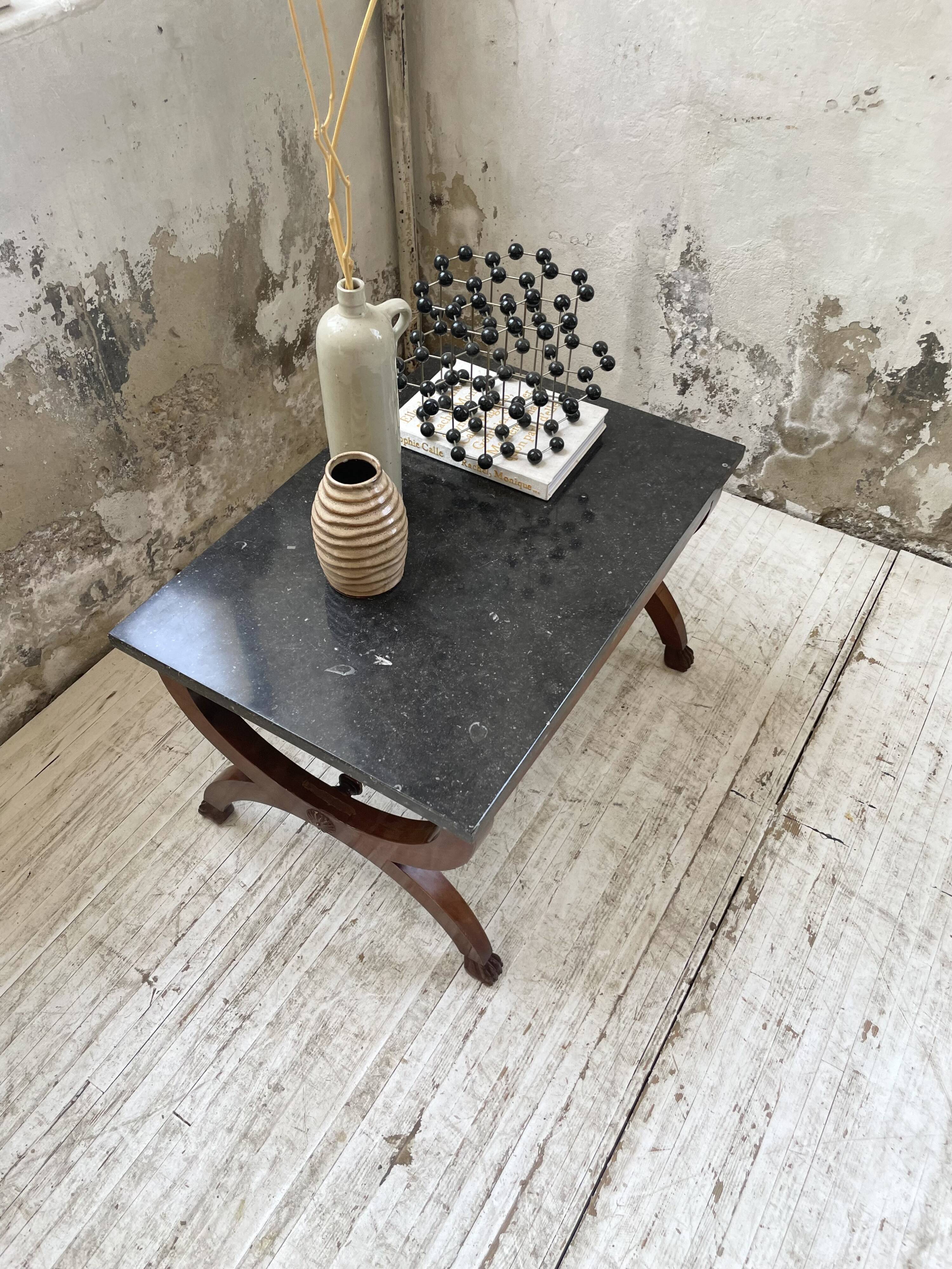 Empire style marble and mahogany coffee table