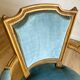 Pair of Louis XVI vintage cabriolet armchairs in duck blue velvet and wood.