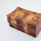 Bar chest in wood and brass marquetry signed Michel Lefèvre 1960