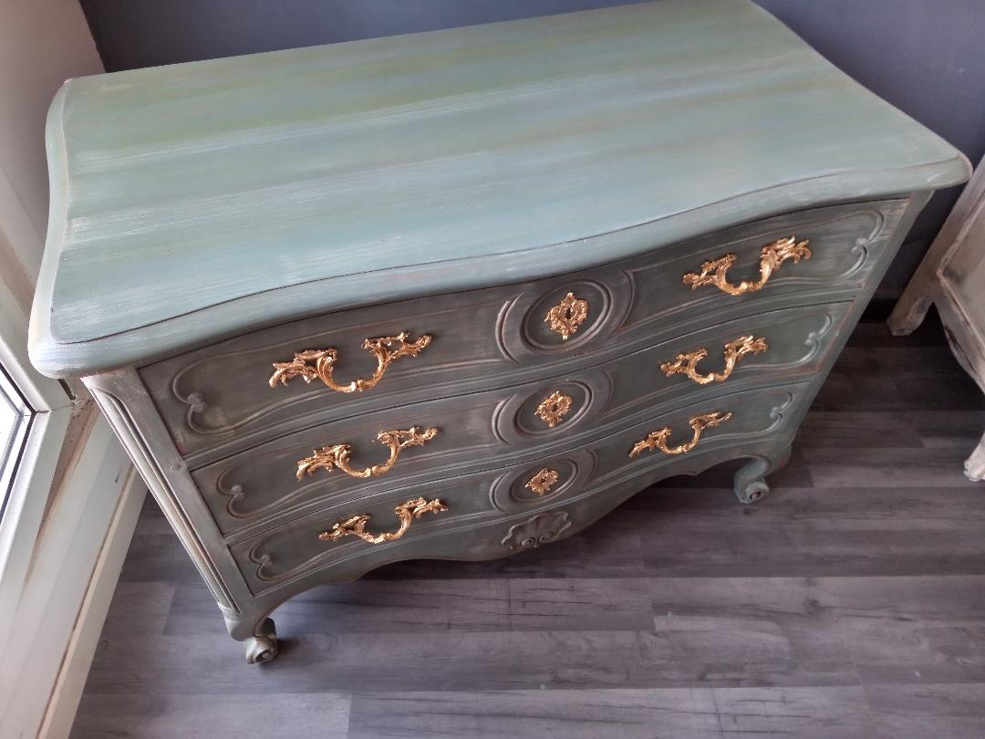 Louis xv style patinated chest of drawers