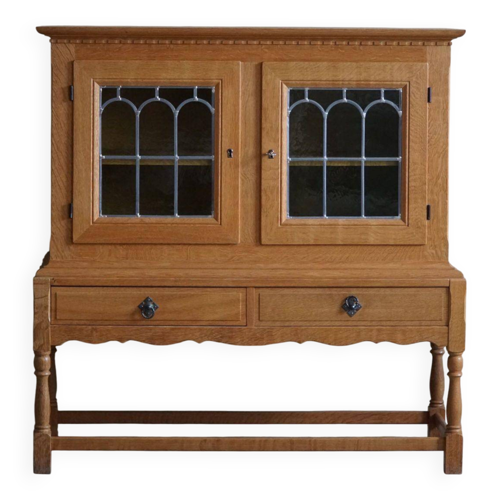 20th-century solid oak display cabinet with a glass front, by a Danish cabinetmaker.