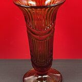 Art Deco Pressed Glass Vase Amber Color 25.3 cm