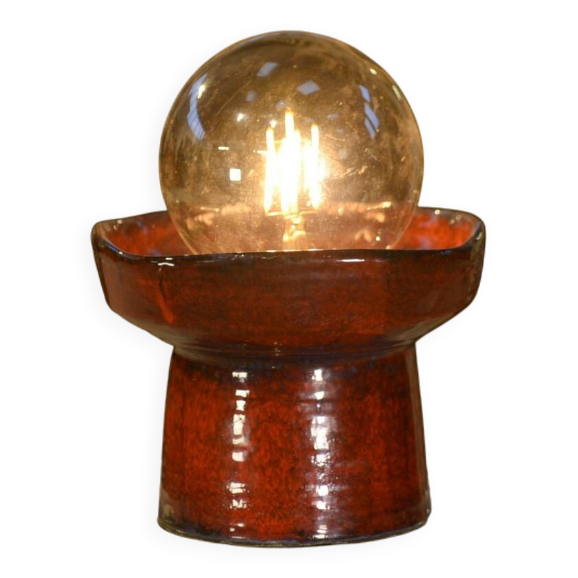 Red ceramic table lamp by Guillerme and Chambron 1980s