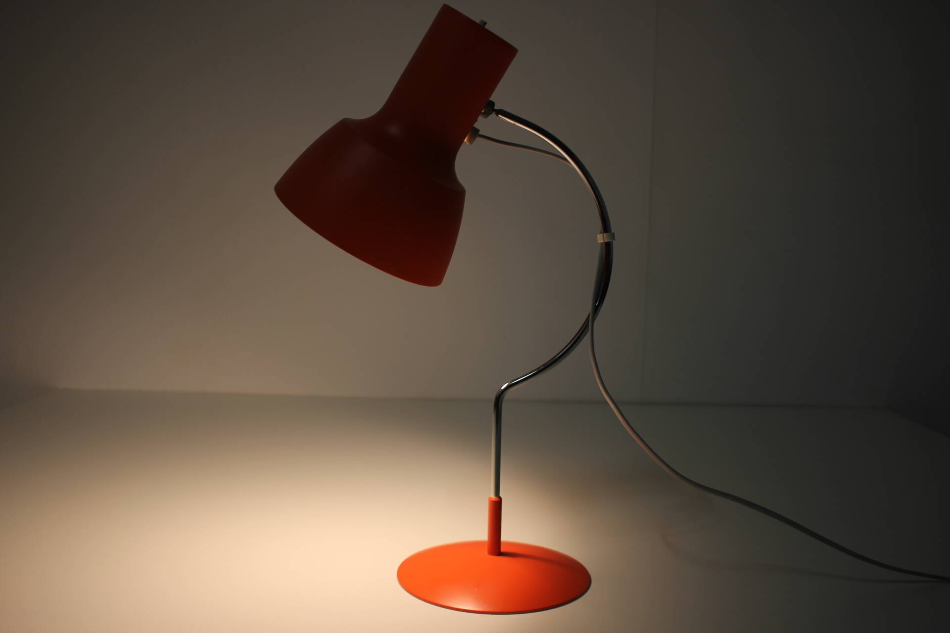 1960s Pair of Josef Hurka Orange Red Desk Lamps, Czechoslovakia
