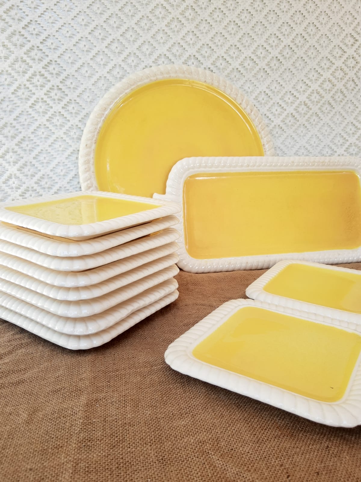 Longwy France Yellow Dessert Service