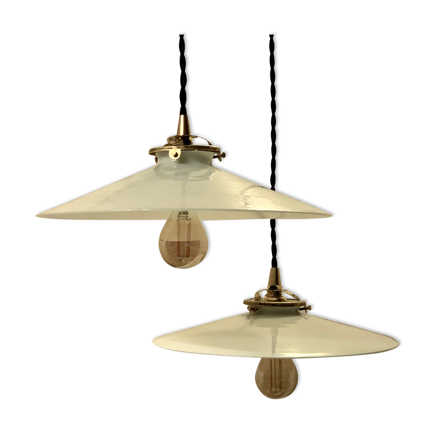 Pair of suspensions bistrot 1920 opaline indus