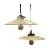 Pair of suspensions bistrot 1920 opaline indus