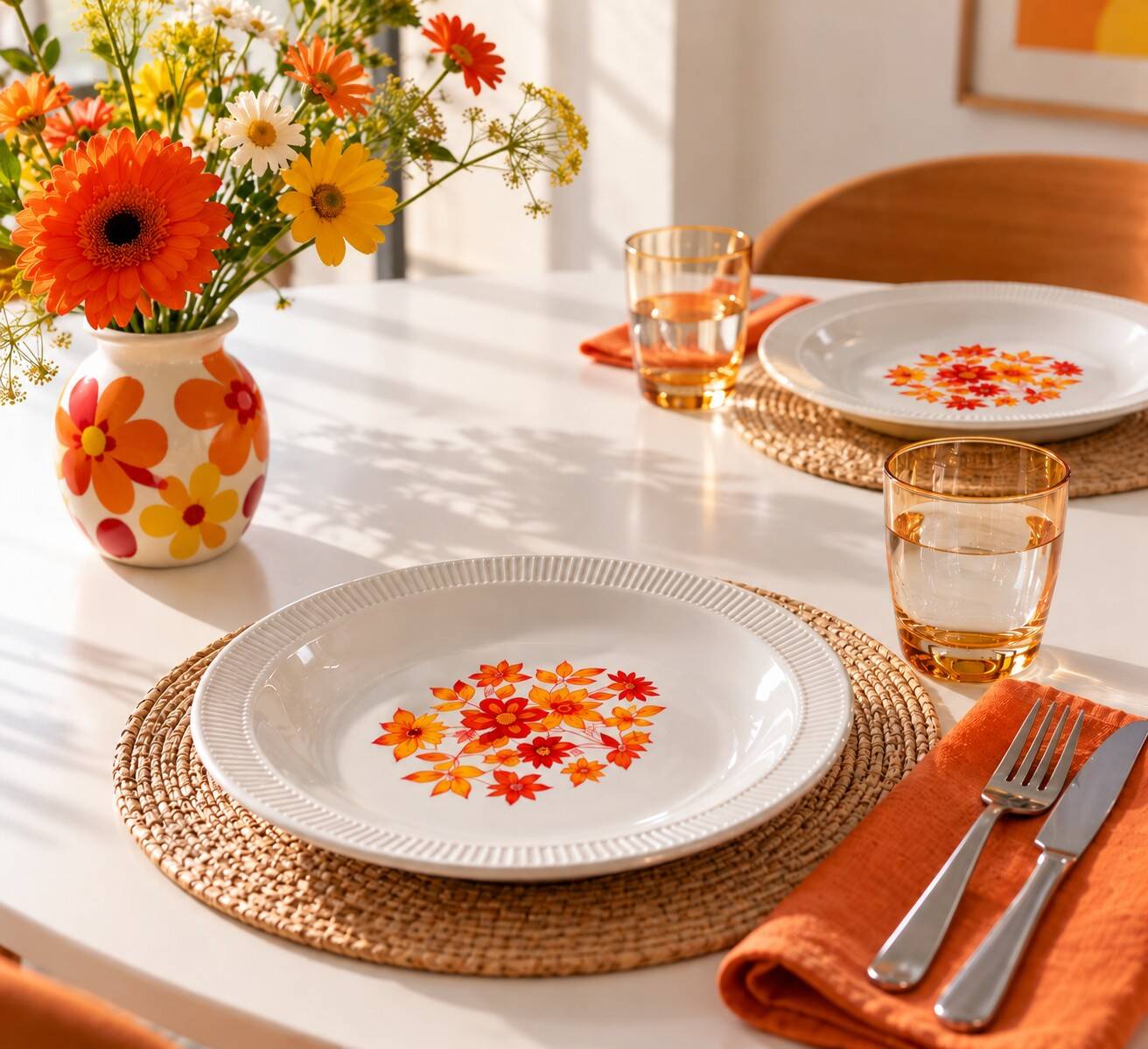 6 flower power plates from the 70s