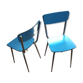 Paire de chaises en formica bleue vintage
