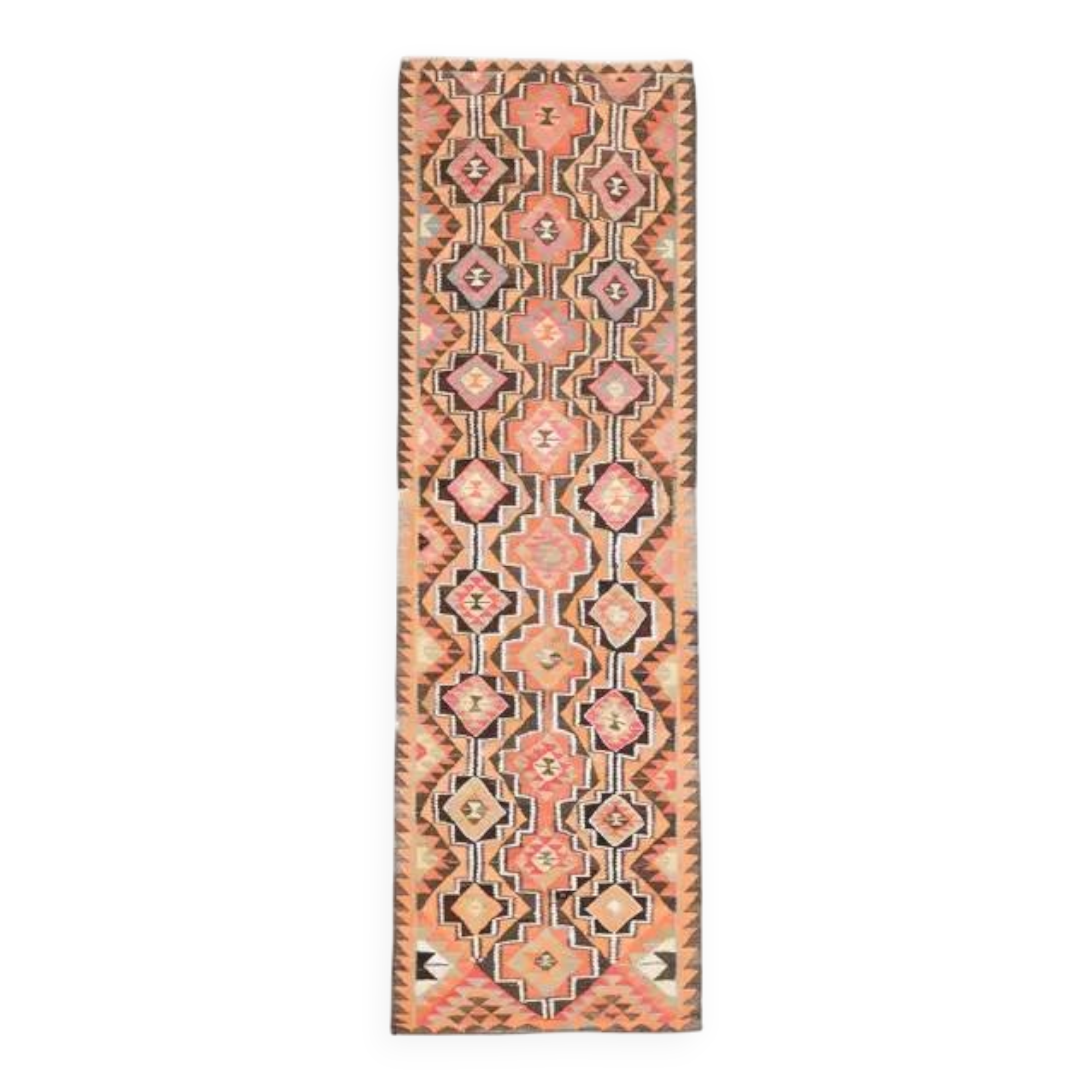 1970s Turkish Oushak Handmade Wool Cotton Orange Runner Rug 103x325