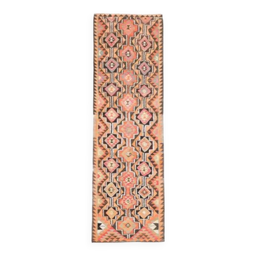 1970s Turkish Oushak Handmade Wool Cotton Orange Runner Rug 103x325