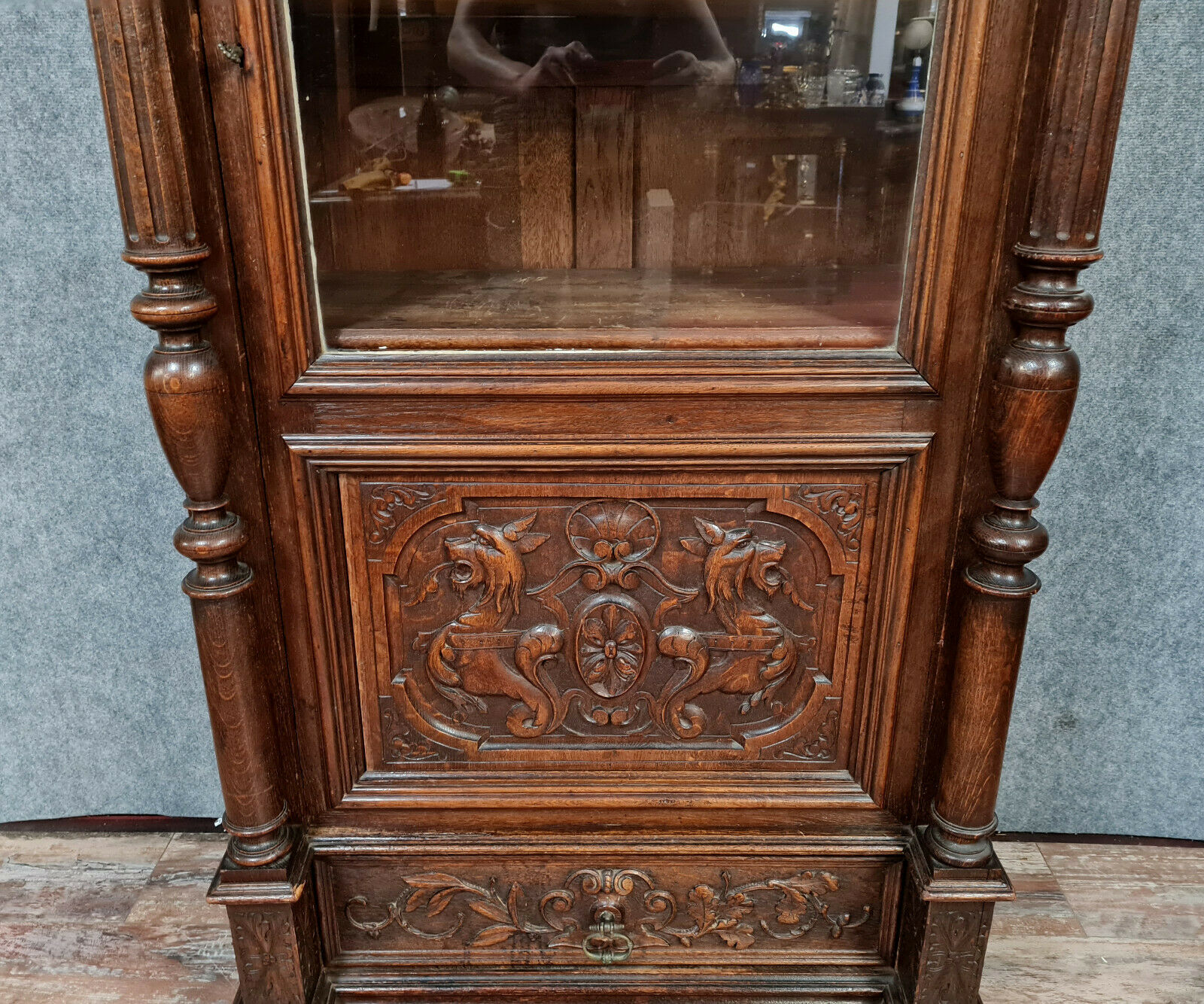 Renaissance library of solid oak hunting lodge around 1850