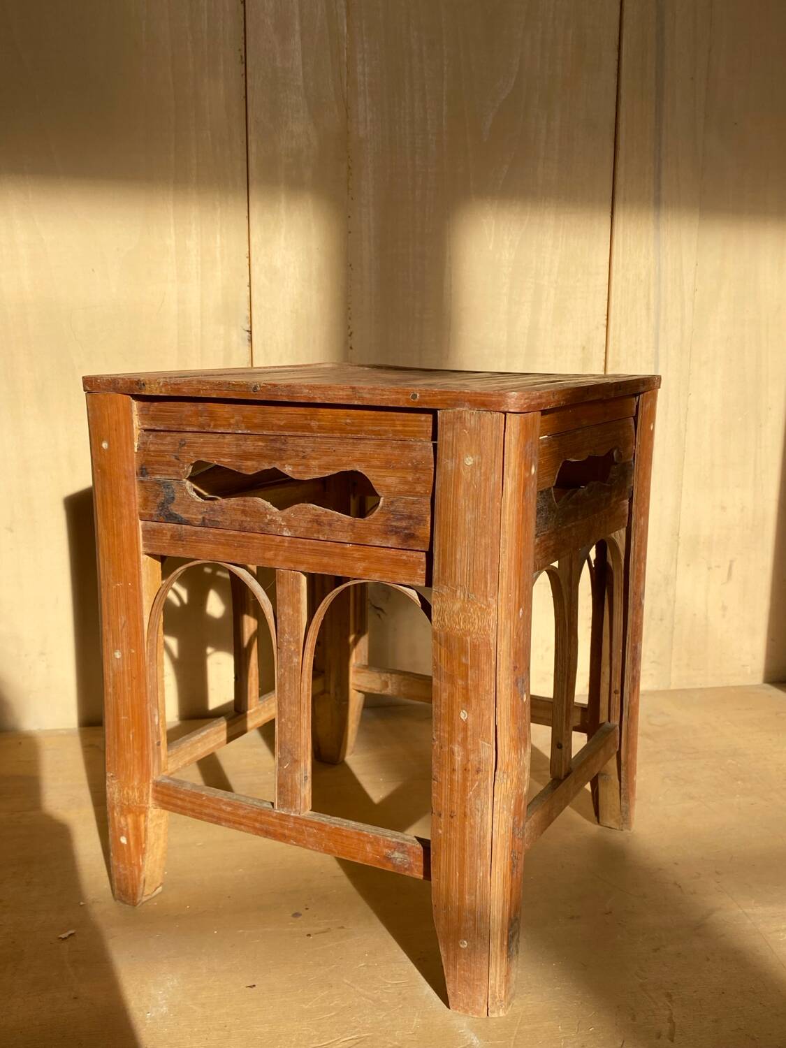 Vintage bamboo stool or side table – Handmade mid-