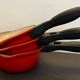 Series of 3 cast iron Le Creuset saucepans