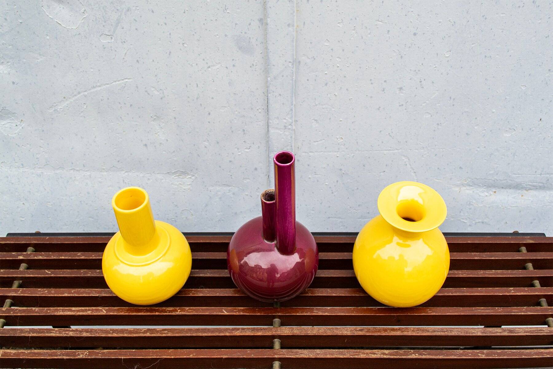 Ceramic vase from SIC and viola vase from SC3 Italia, 1960s, set of 3