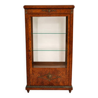 Vitrine ancienne en loupe d’orme et bronzés dorés - Style Napoléon III